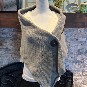Pure Handknit Wood Button Closure Wrap Khaki Color.  One Size NWT